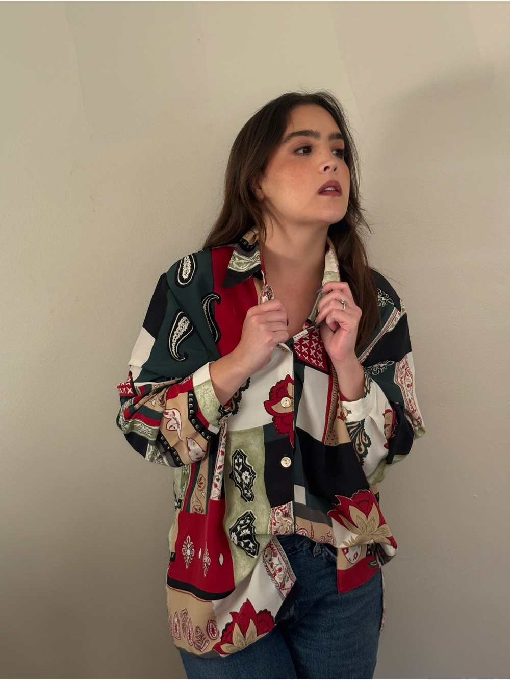 Vintage Canda Paisley Patchwork Button-Up Shirt Y2K - Picture 2 of 8